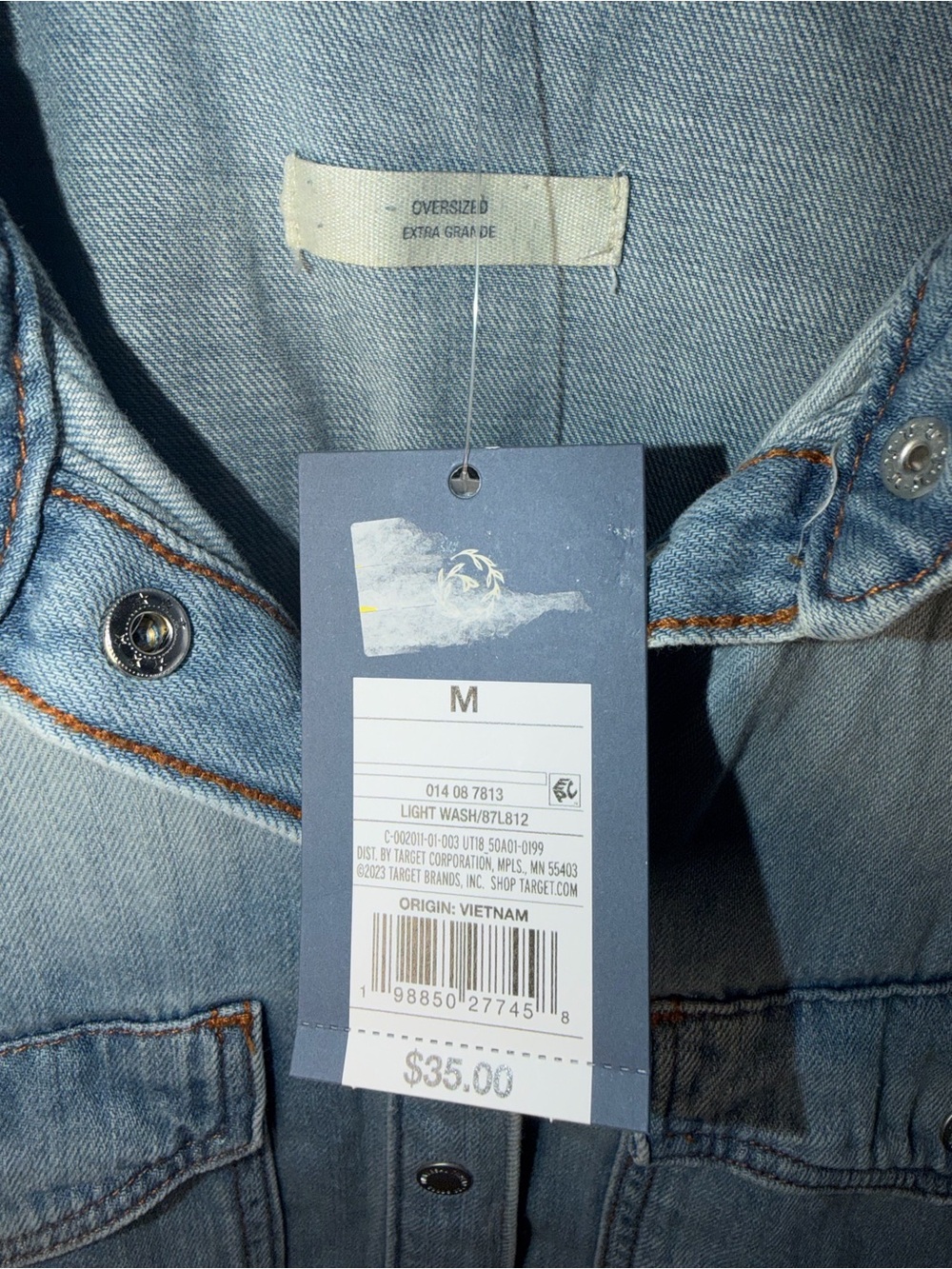 NWT Universal Threads Women’s Oversized Jean Jacket with Christian Cross Graphic - Picture 9 of 10